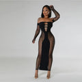 C121 Black Opaque and Crochet Strapless Maxi Dress