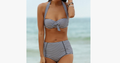 SK705 Black/White Strip Two Piece Bikini Swim Set