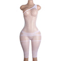 ED40 White Medium Fishnet Open Rear Capri Style Bodystocking