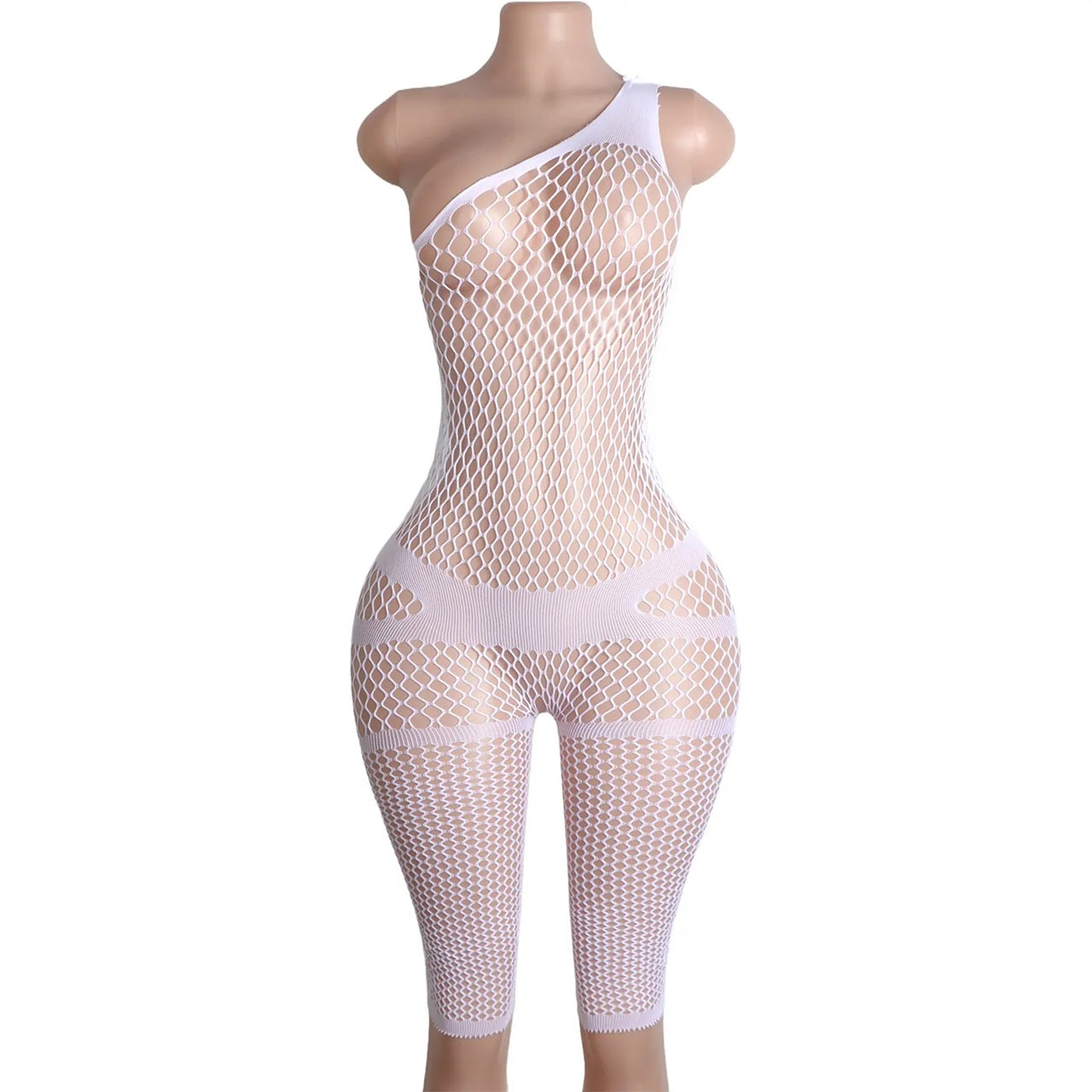 ED40 White Medium Fishnet Open Rear Capri Style Bodystocking