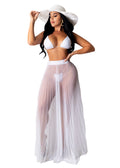 C539 White Mesh Pleated Skirt Cover-up
