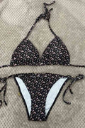 SM742 Black Lettered Patchwork 2 Piece Bikini Set