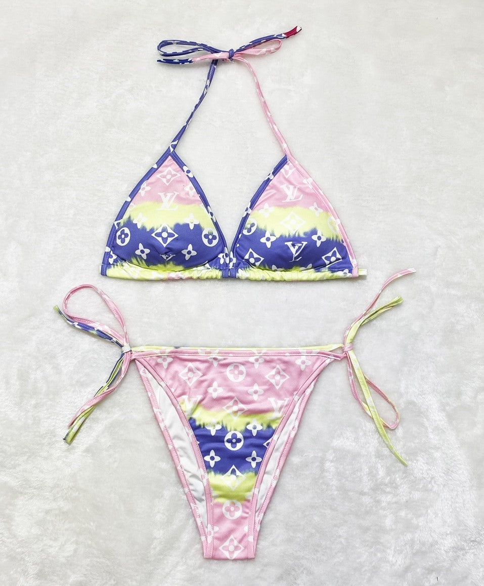 S6033 Pink Yellow Multi Color Bikini Set