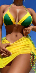 SH612 Color Block Crochet Three Piece Swimsuits