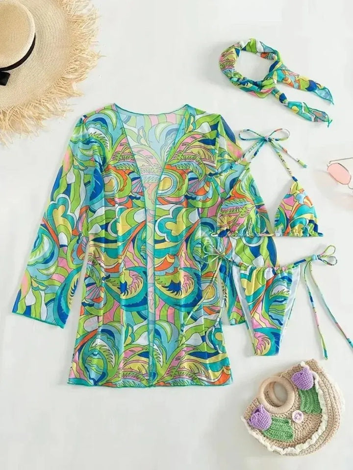 BGO58 4PC Printed Bikini w/Cover Up