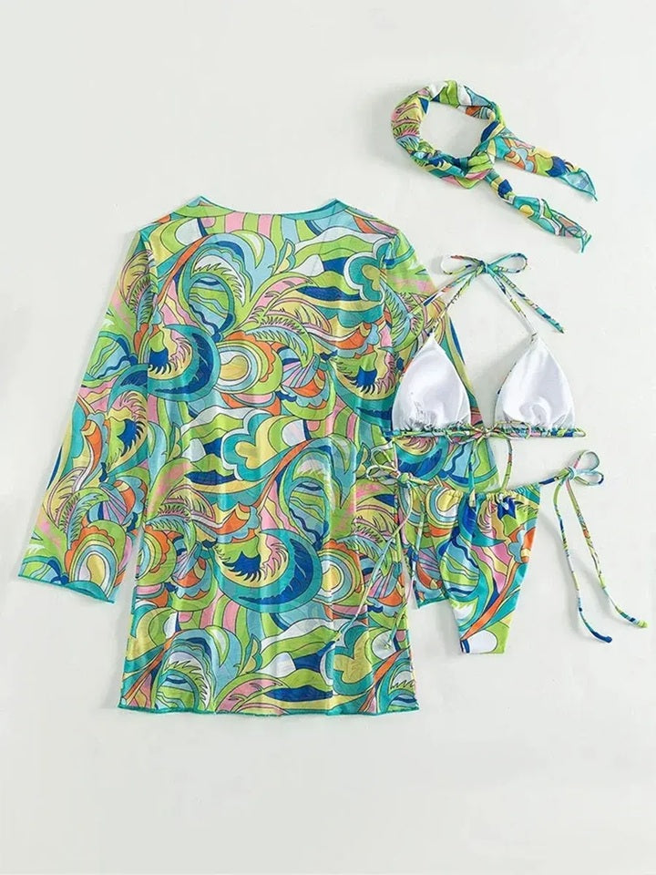 BGO58 4PC Printed Bikini w/Cover Up