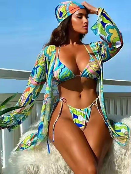 BGO58 4PC Printed Bikini w/Cover Up
