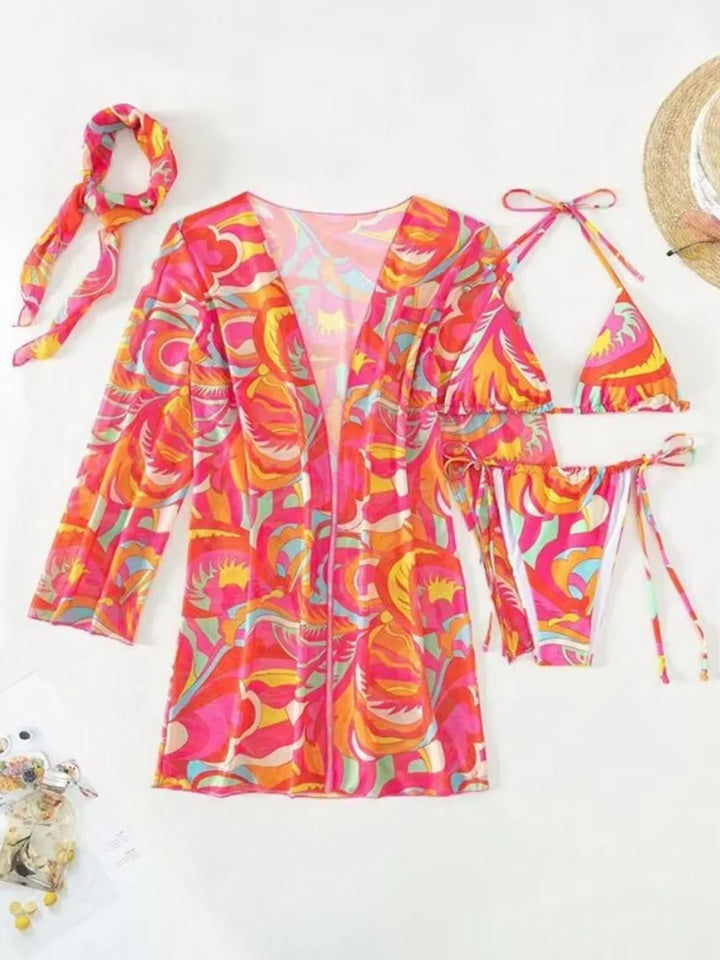 PYR58 4PC Printed Bikini w/Cover Up