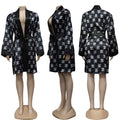 KJ114 Black White CC Printed Letter Robe
