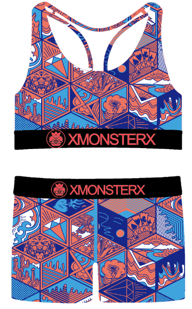 W1051 Blue 3D Printed Design Racerback Pajama/Lounge Set