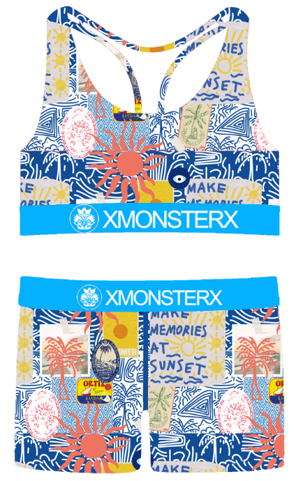 W1053 Blue Make Memories Printed Design Racerback Pajama/Lounge Set