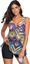 T709  Multicolor Geometrical Print Two-piece Tankini Swimsuit