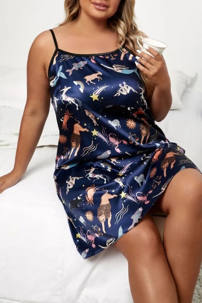 MS25 Zodiac Printed Spaghetti Strap Sleeveless Dress