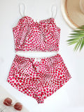 SK718 Red Hearts Printed Velvet Two-Piece Short Pajama/Lounge Set