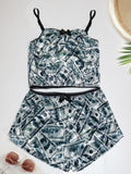 SK817 Money Printed Velvet Two-Piece Short Pajama/Lounge Set