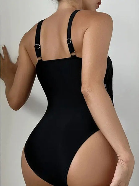 SW658 One Piece Fringe and Mesh Swimsuit