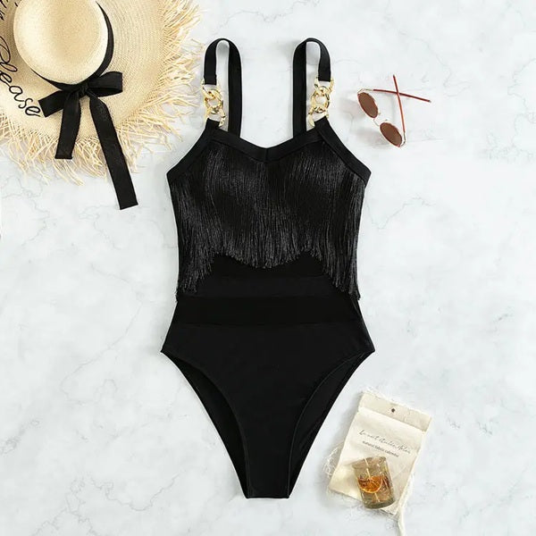 SW658 One Piece Fringe and Mesh Swimsuit