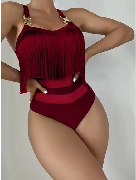 SW658 One Piece Fringe and Mesh Swimsuit