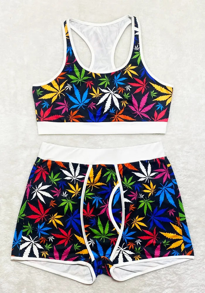 D776 Multi Color Leaf Racerback Men Boxer Design Bottom