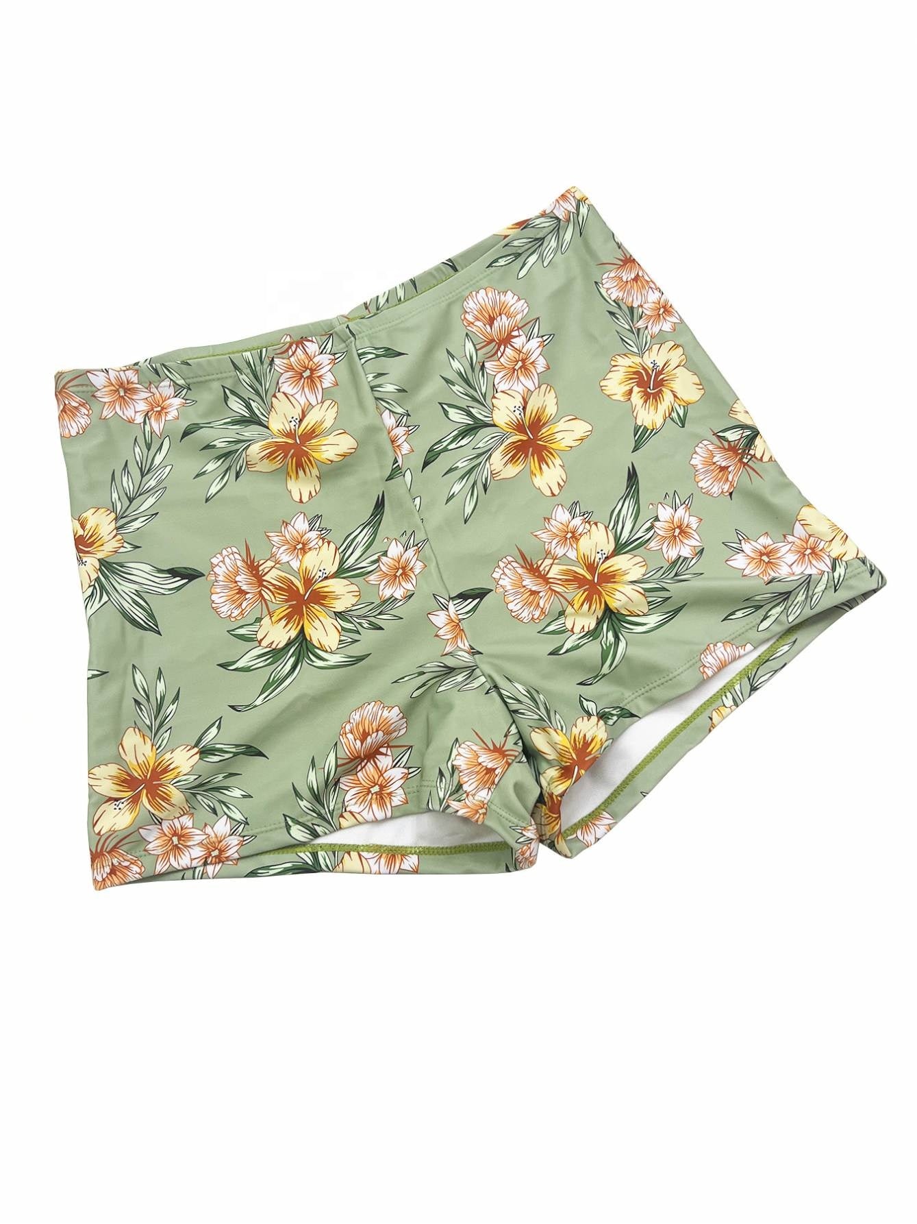 SP20 Two Piece Green Floral Print Tankini Top  Boy Shorts Bottom