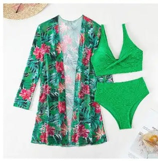 SH151 Green 3 Pieces Swimsuit with Cover Up