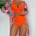 SH153 Orange 3 Pieces Swimsuit with Cover Up