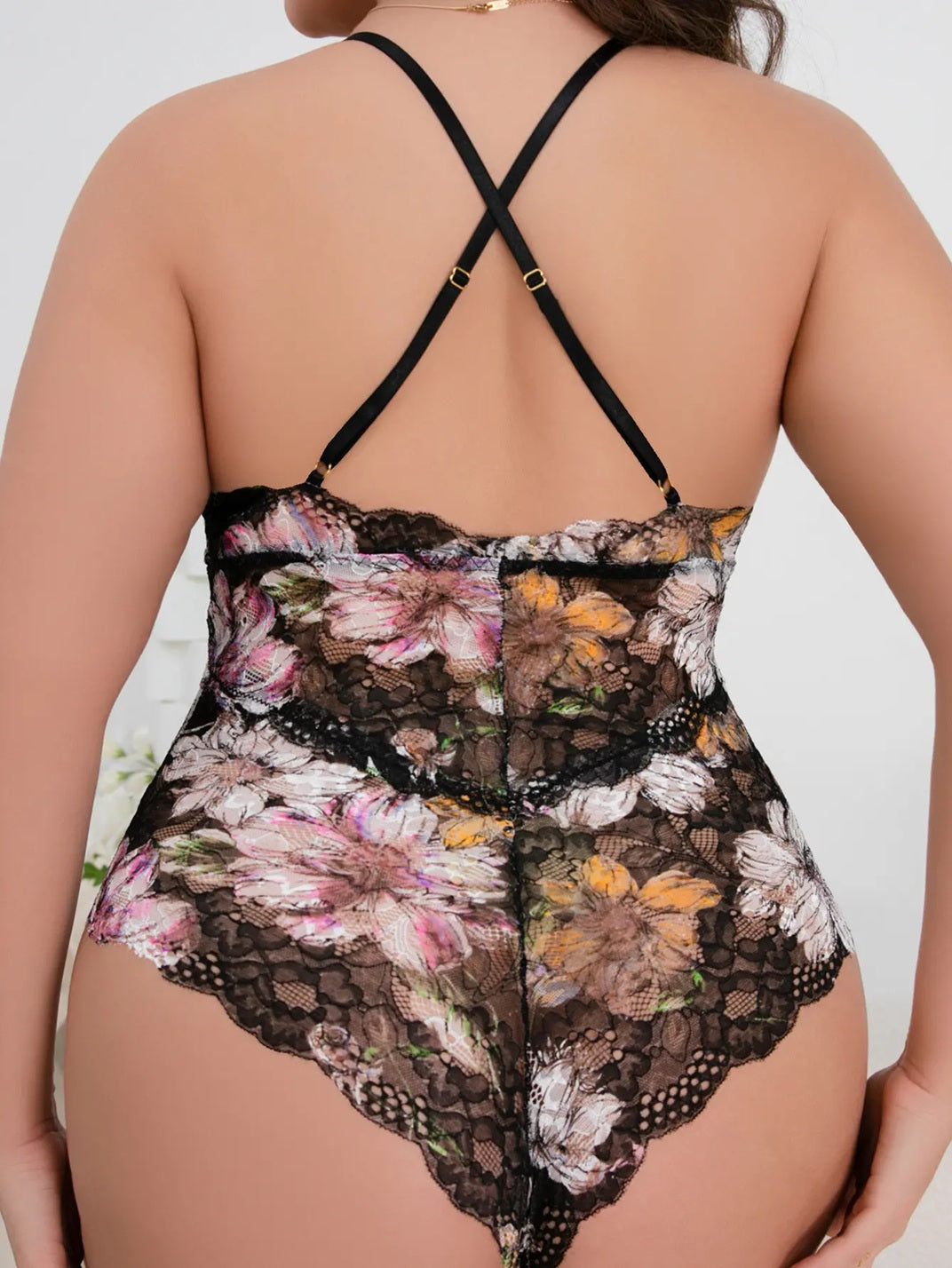 1ZC (2X/3X) Sheer Mesh and Lace Snap Crotch Teddy