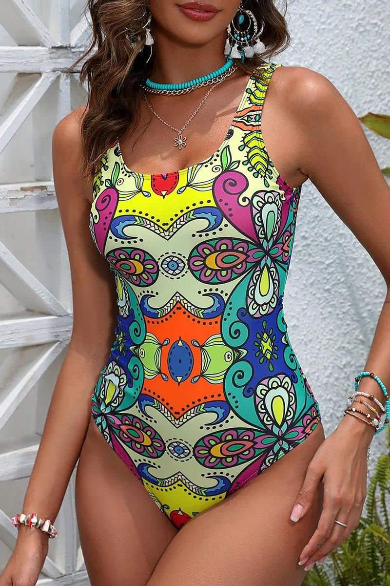 SM718 Colorful One Piece Full Coverage Swimsuit
