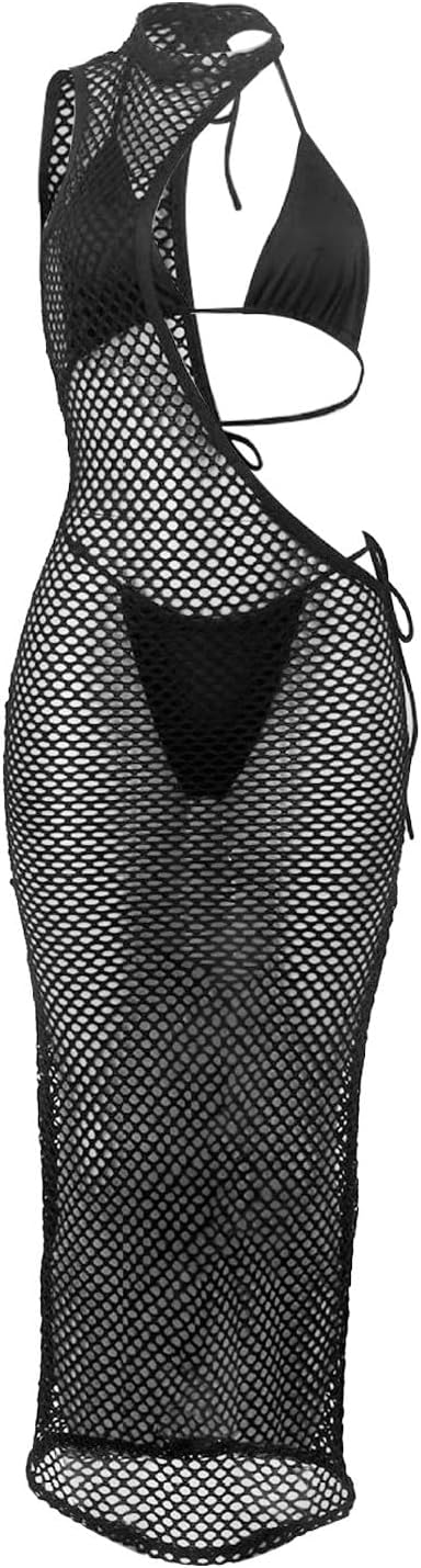 ST79 Black Crochet Bikini Cover Up Three Piece Set