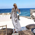 SK933 Off White Cotton Embroidered Sun Proof Beach Dress O/S