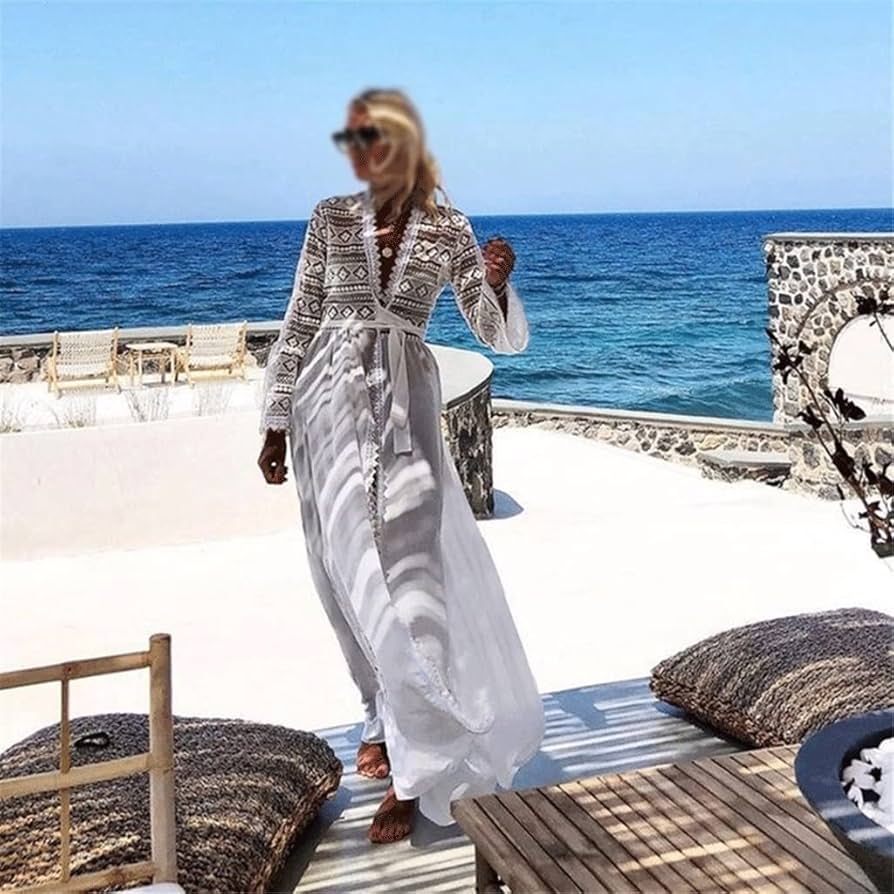 SK933 Off White Cotton Embroidered Sun Proof Beach Dress O/S