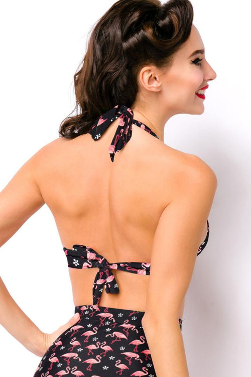 4101X Waterfowl Print Black High Waist Swimsuit
