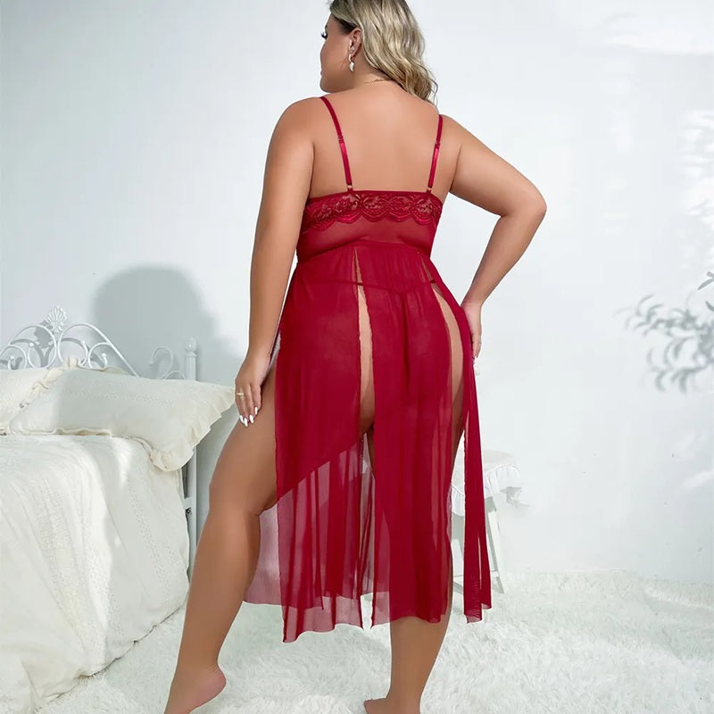 PM16 Red Lace Top with Mesh Bottom Gown