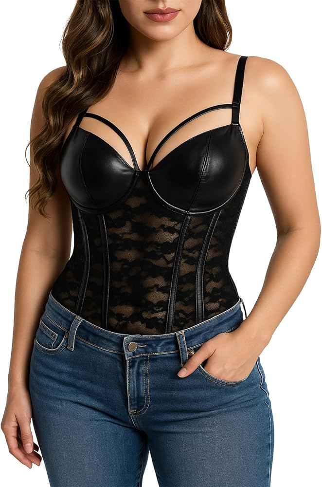 AL835 Faux Leather and Lace Corset