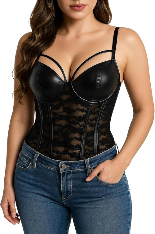 AL835 Faux Leather and Lace Corset
