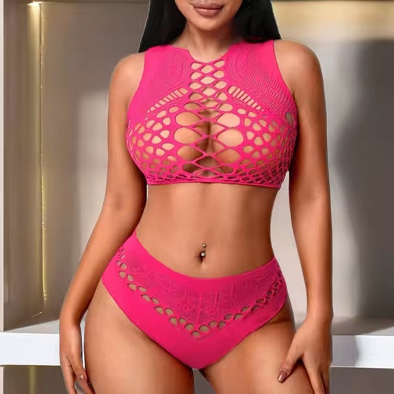 C287 Sexy Fishnet Mesh Two-Piece Set