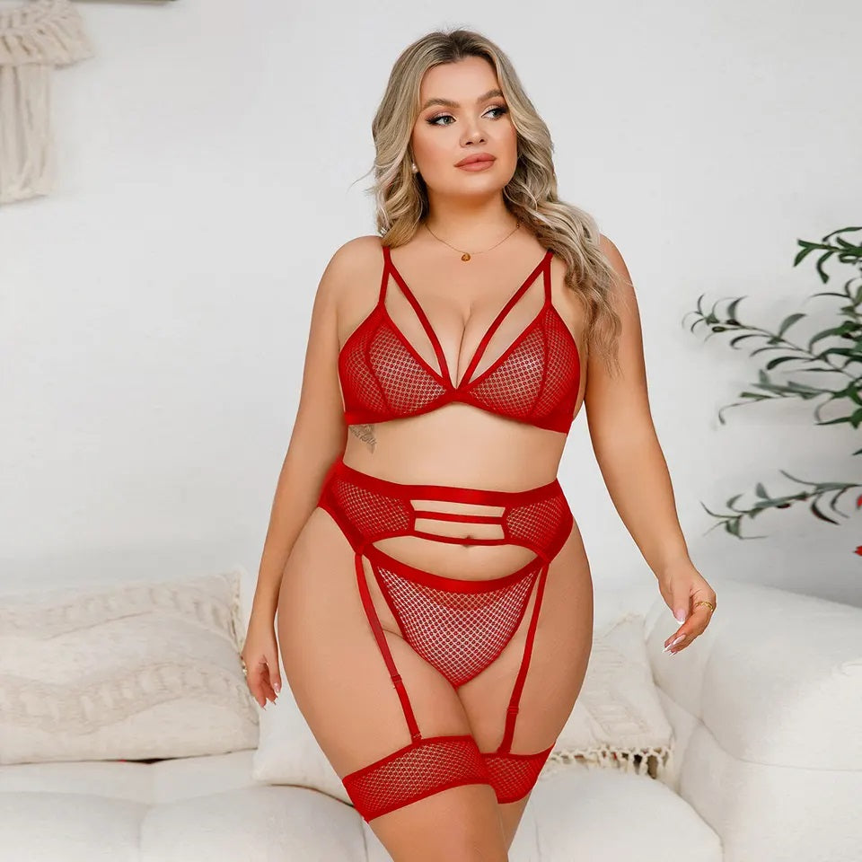 KP418 4-Piece Mesh Garter Lingerie Set