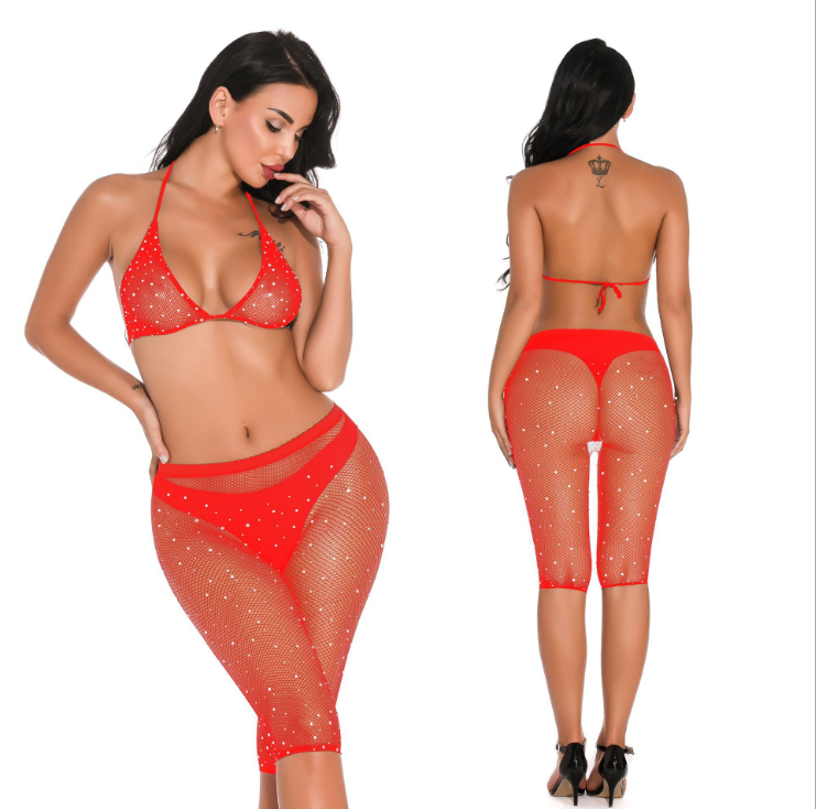 A503 Diamond Fishnet Stocking and Bra Set