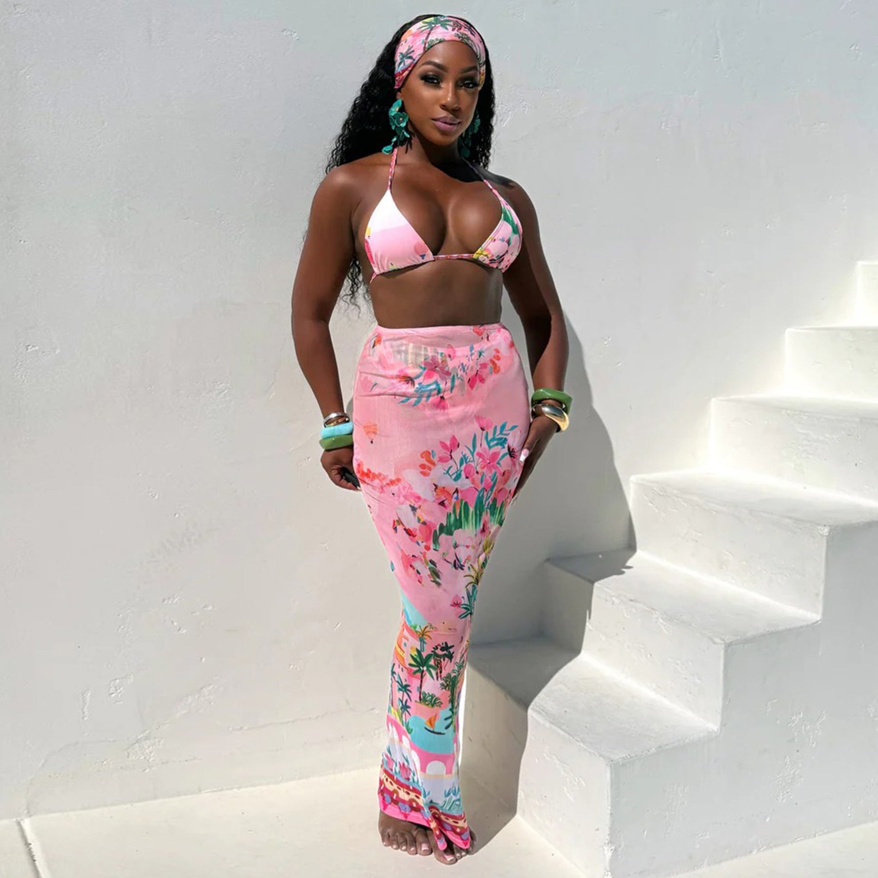 CL73 Three Piece Bikini and Pencil Skirt Cover Up