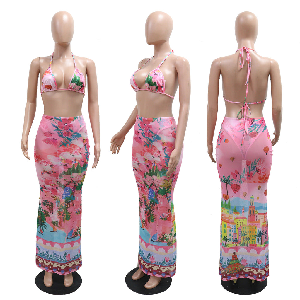 CL73 Three Piece Bikini and Pencil Skirt Cover Up