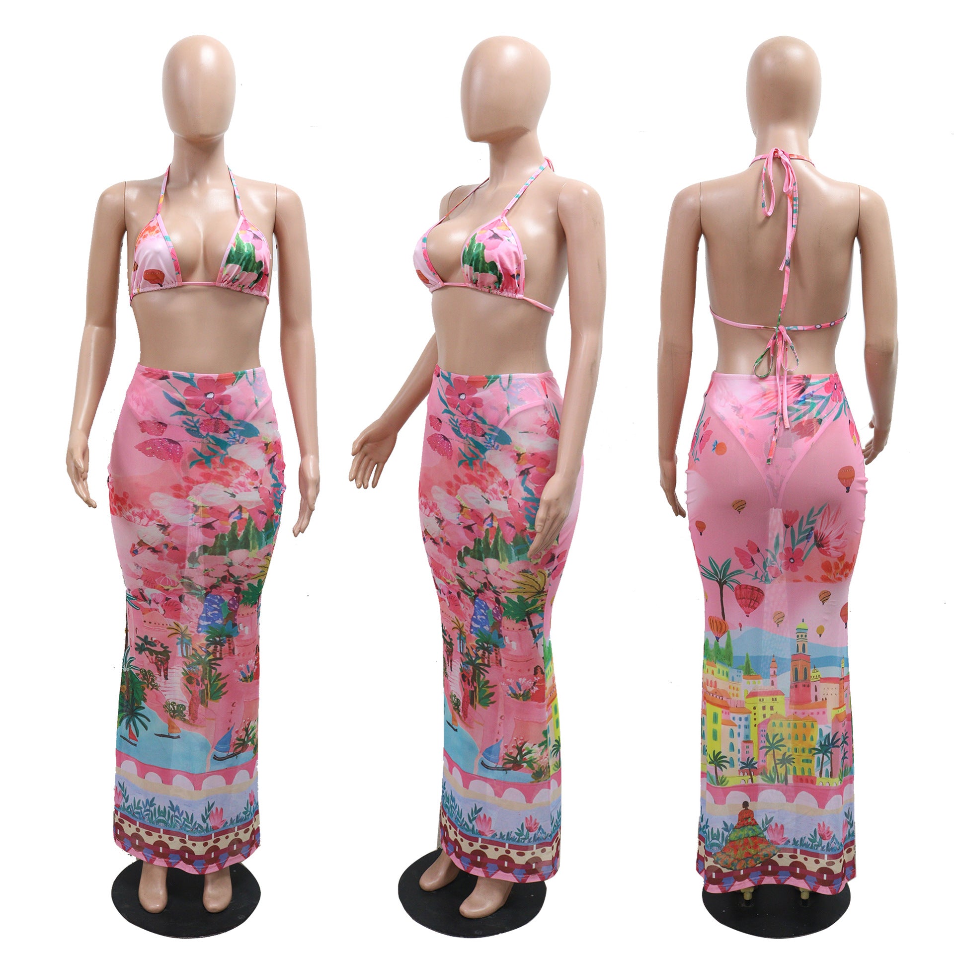 CL73 Three Piece Bikini and Pencil Skirt Cover Up