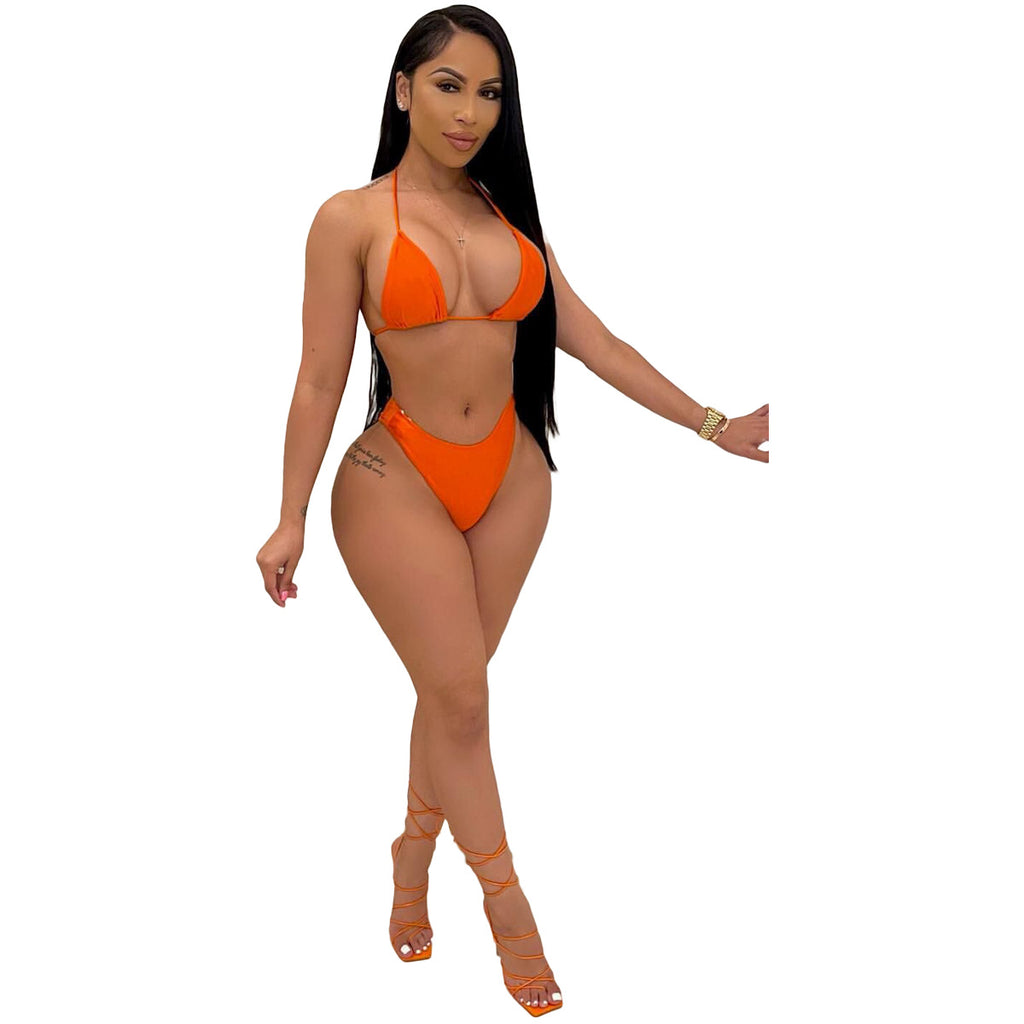 S5190 Orange Three Piece Bikini Set