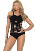 1322Q Strappy Cami Top Thong Set Cut Outs Cold Shoulder Style