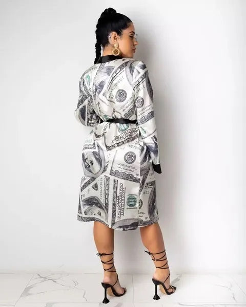 RJ11 Silver Silk/Satin Dollar Printed Robe