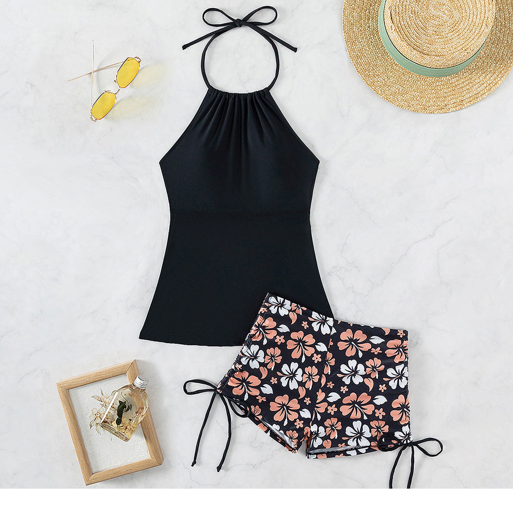 SH848 Black Top with Coral/Black Boy Short Bottom