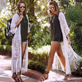 KC217 White Fringed Bottom Beach Cover Up
