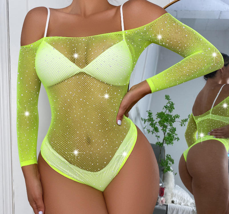 TZ09 Sheer Fishnet and Mesh Rhinestone Bodysuit