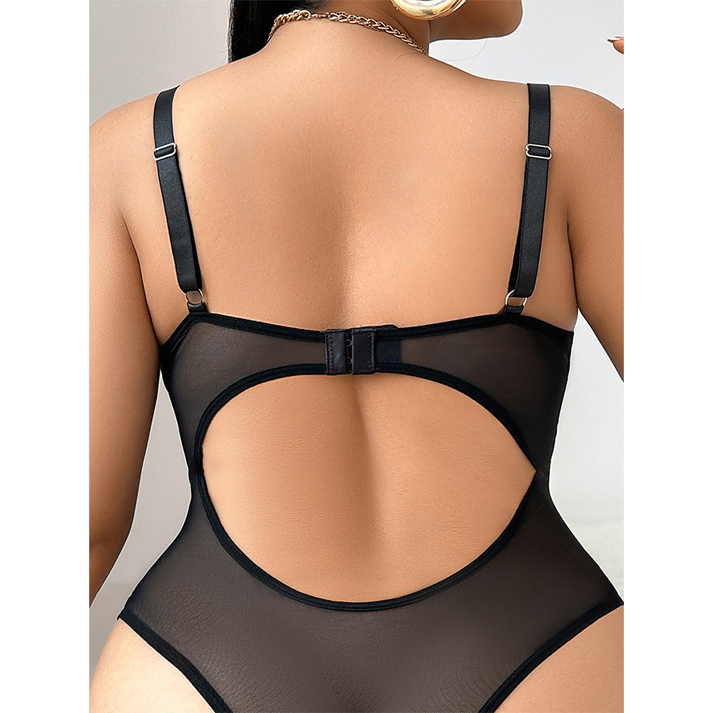 PX43 Black Faux Leather Patchwork Lace-Up Bodysuit