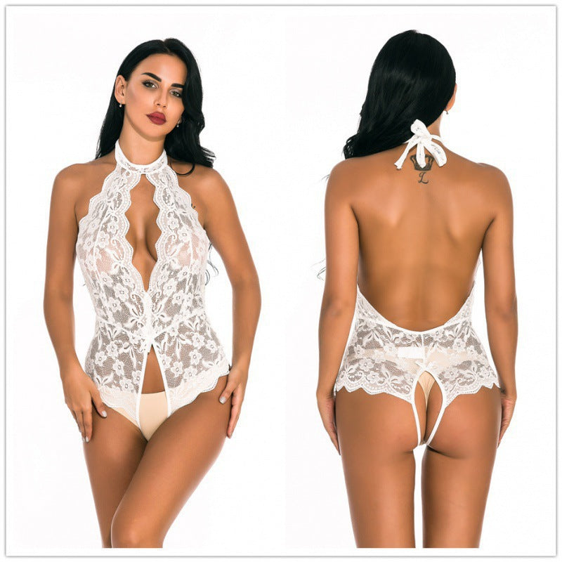 SL212 Lace Mesh One-Piece Halter Teddy