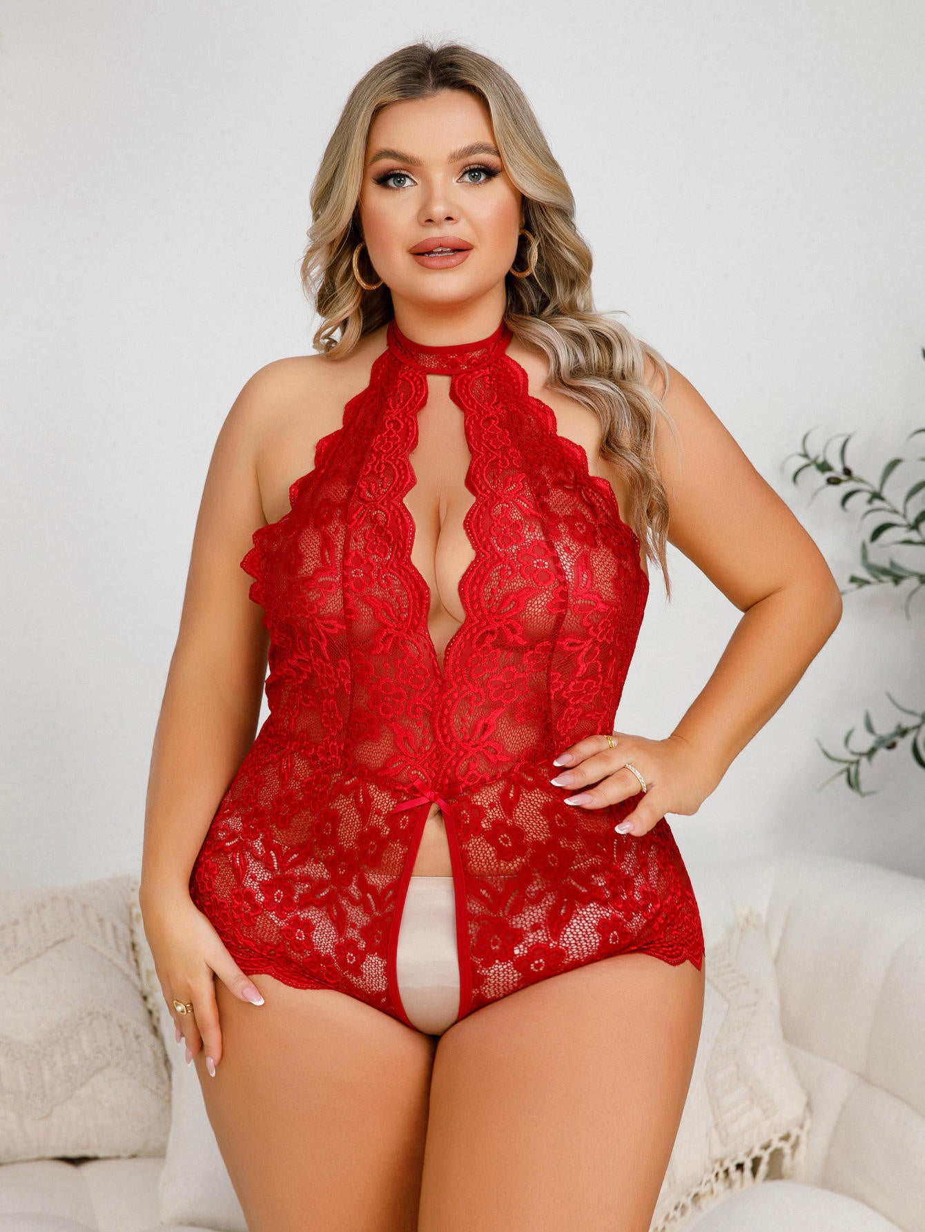AL580 Lace Crotchless Teddy